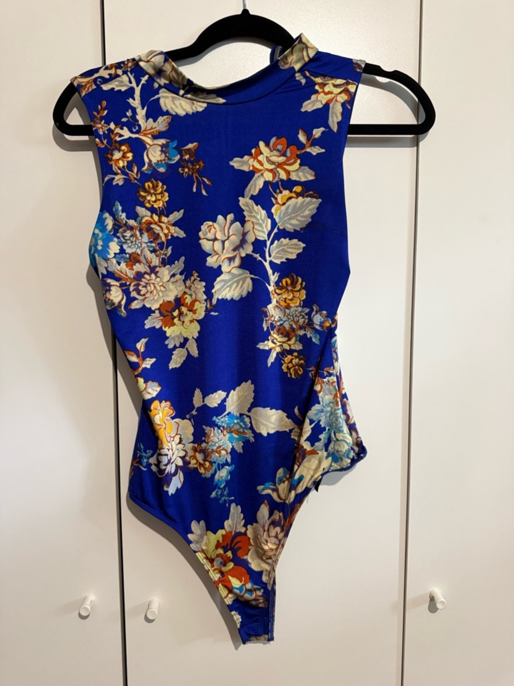 Guess Royal Blue Floral Sleeveless Bodysuit
